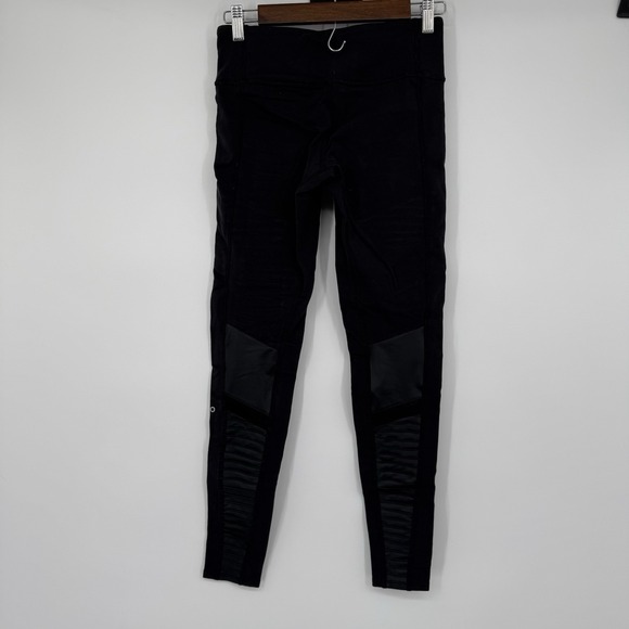 Alo Yoga Moto Leggings Black High Wst Ribbed Paneled Athletic Activewear Small - Picture 3 of 5